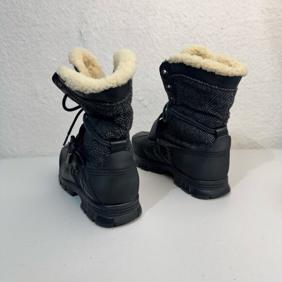Polo Ralph Lauren Tavin Rollover Shearling Boots Black Leather Buckle Lace-Up 7D main image 8